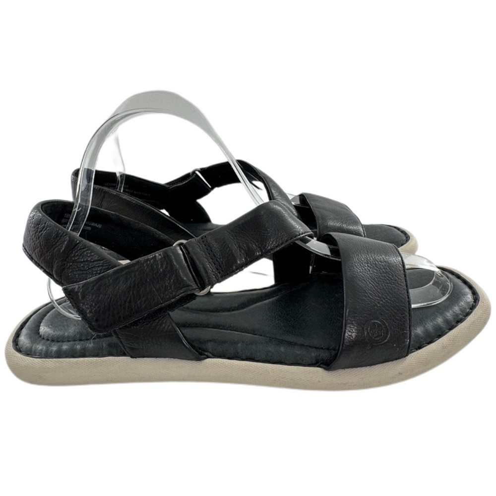 Born womens flat sandals size 10 black leather sticky strap walking comfort